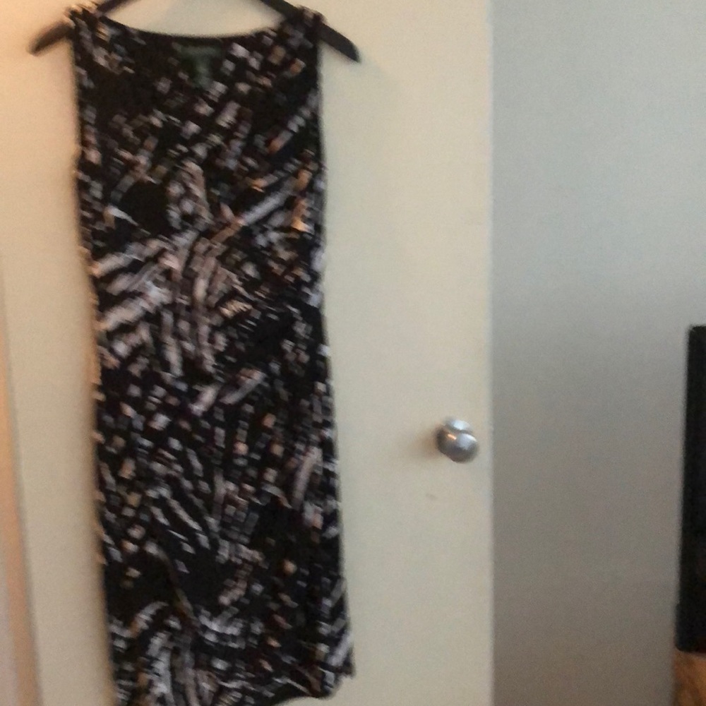 Ralph Lauren v neck sleeveless dress black cream